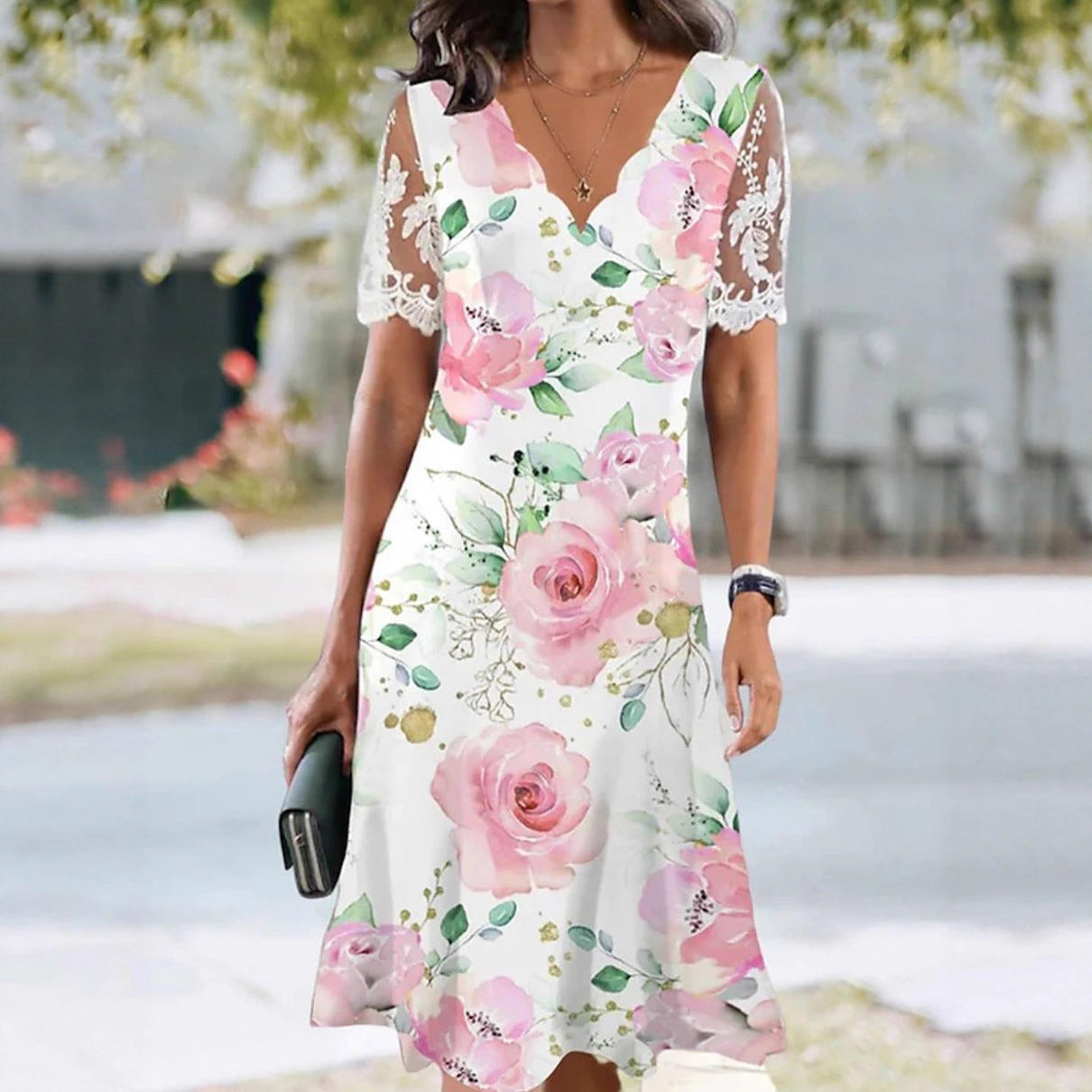 Eleanor | Lace Sleeve Midi Dress