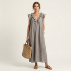 Josette |Ruffle V-Neck Linen Maxi Dress