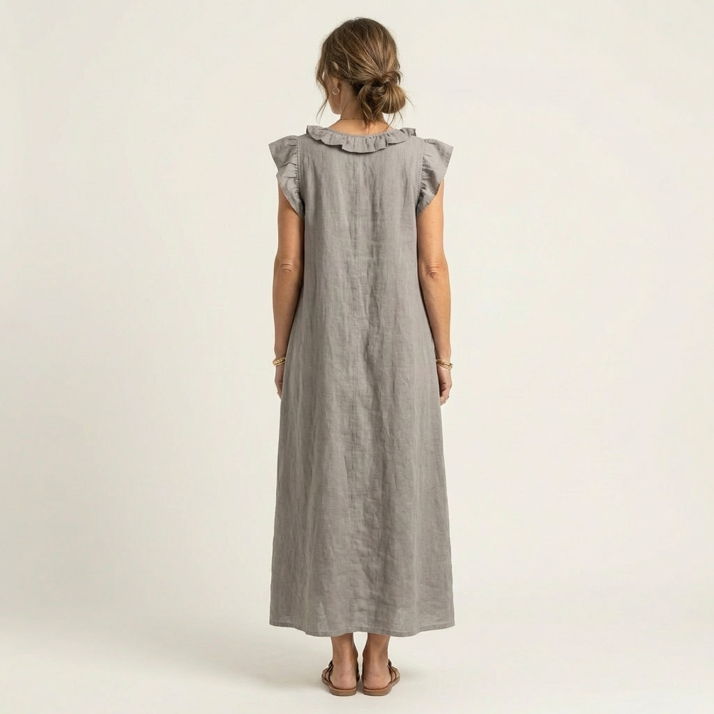 Josette |Ruffle V-Neck Linen Maxi Dress