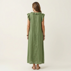 Josette |Ruffle V-Neck Linen Maxi Dress
