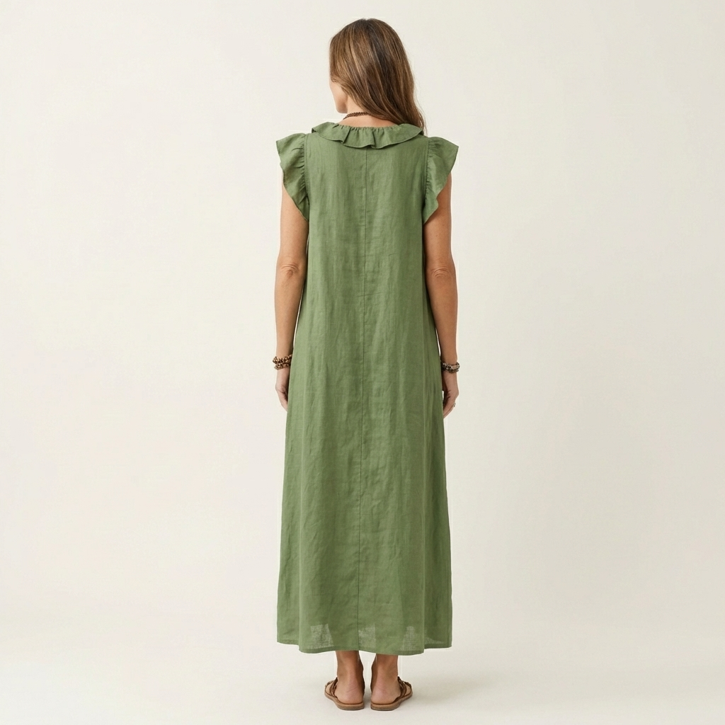 Josette |Ruffle V-Neck Linen Maxi Dress