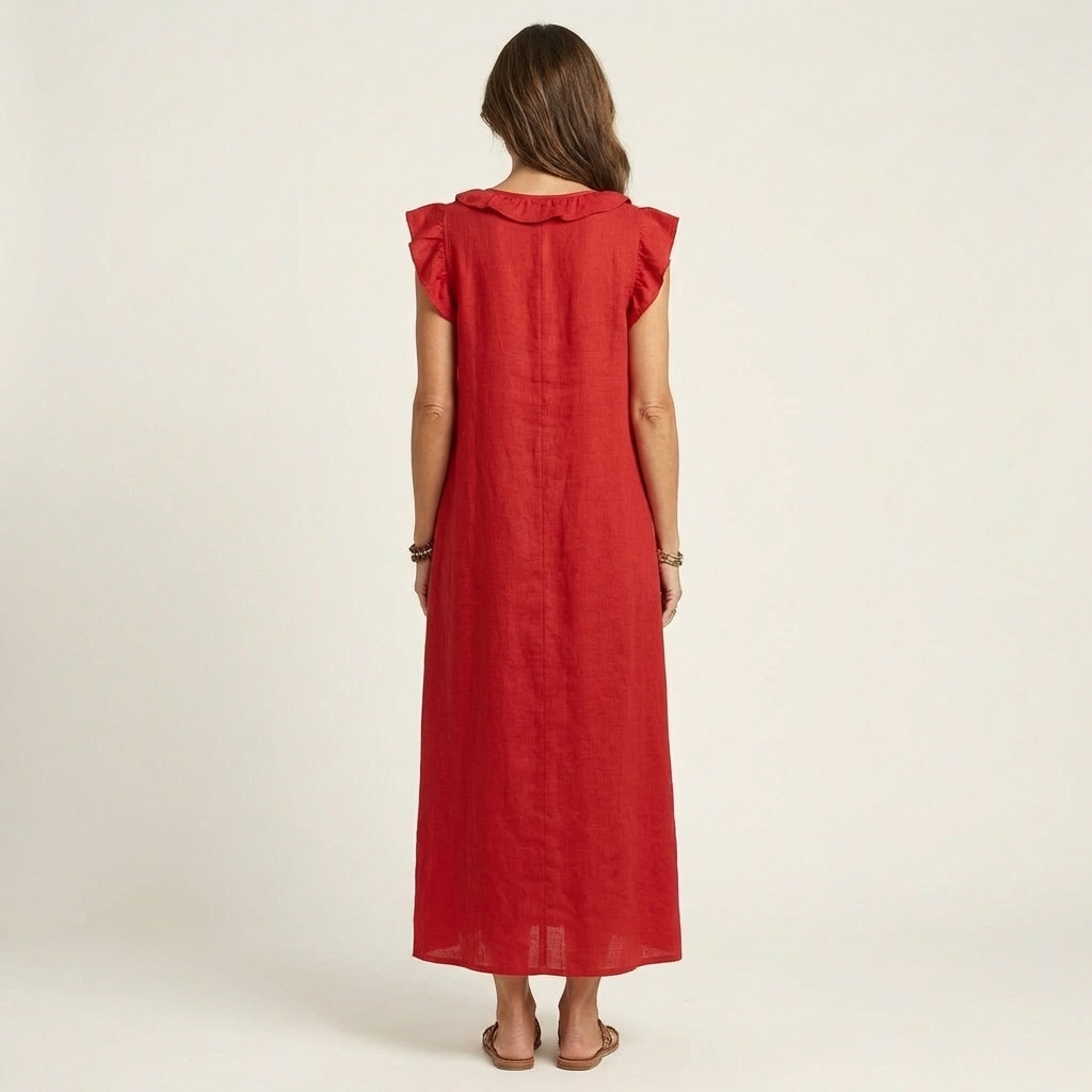 Josette |Ruffle V-Neck Linen Maxi Dress