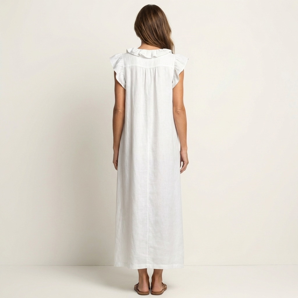 Josette |Ruffle V-Neck Linen Maxi Dress