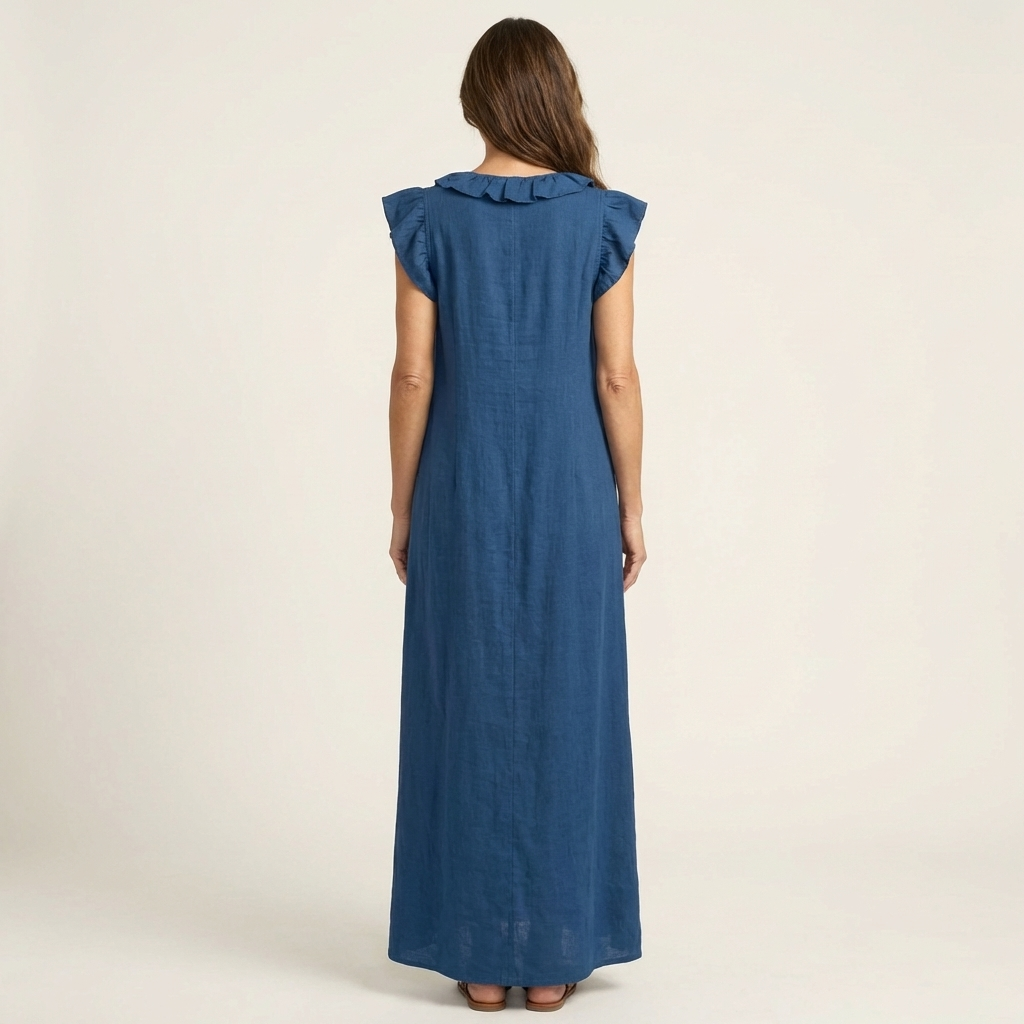 Josette |Ruffle V-Neck Linen Maxi Dress