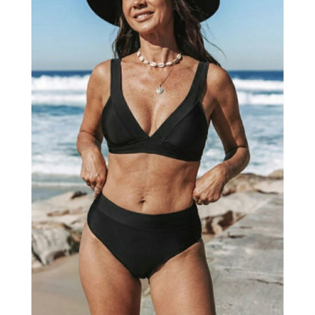 Hilde - High-Waisted Solid Colour Swimsuit